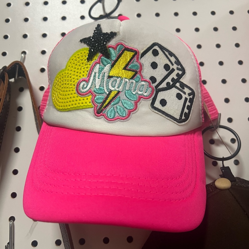 Pink and White 'Mama' Cap with Dice Patch